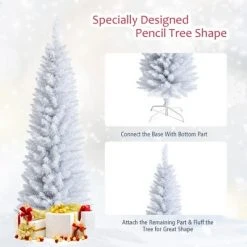 Costway 5ft Unlit Artificial Slim Pencil Christmas Tree with Metal Stand White -Christmas Trees Sales Store unnamed file 3002
