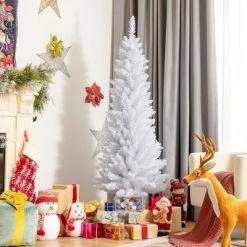 Costway 5ft Unlit Artificial Slim Pencil Christmas Tree with Metal Stand White -Christmas Trees Sales Store unnamed file 3003