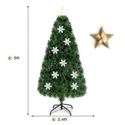 Costway 5FT Pre-Lit Fiber Optic Artificial Christmas Tree w/Multicolor Lights Snowflakes