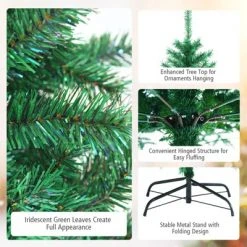 Tangkula Happygrill Realistic Glittery Christmas Tree Iridescent Hinged Pine Tree W/ PVC & PET Leaves