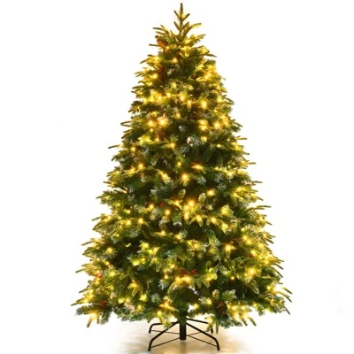 Tangkula Hinged Life-Like Christmas Tree W/ LED Lights Pre-Lit Artificial Xmas Tree W/ PE & PVC Leaves 1 Tangkula Hinged Life-Like Christmas Tree W/ LED Lights Pre-Lit Artificial Xmas Tree W/ PE & PVC Leaves
