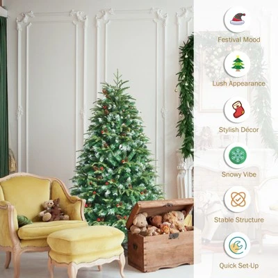 Tangkula Hinged Life-Like Christmas Tree W/ LED Lights Pre-Lit Artificial Xmas Tree W/ PE & PVC Leaves 4 Tangkula Hinged Life-Like Christmas Tree W/ LED Lights Pre-Lit Artificial Xmas Tree W/ PE & PVC Leaves - Image 4