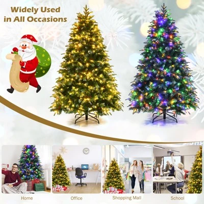 Tangkula Hinged Life-Like Christmas Tree W/ LED Lights Pre-Lit Artificial Xmas Tree W/ PE & PVC Leaves 5 Tangkula Hinged Life-Like Christmas Tree W/ LED Lights Pre-Lit Artificial Xmas Tree W/ PE & PVC Leaves - Image 5