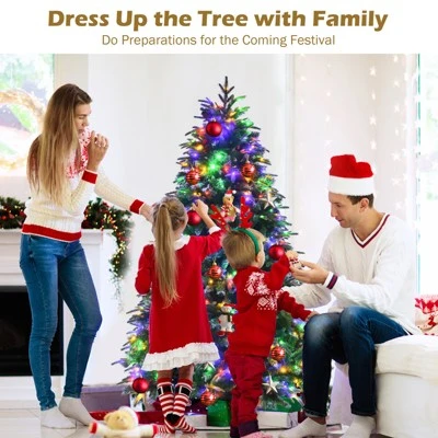 Tangkula Hinged Life-Like Christmas Tree W/ LED Lights Pre-Lit Artificial Xmas Tree W/ PE & PVC Leaves 6 Tangkula Hinged Life-Like Christmas Tree W/ LED Lights Pre-Lit Artificial Xmas Tree W/ PE & PVC Leaves - Image 6