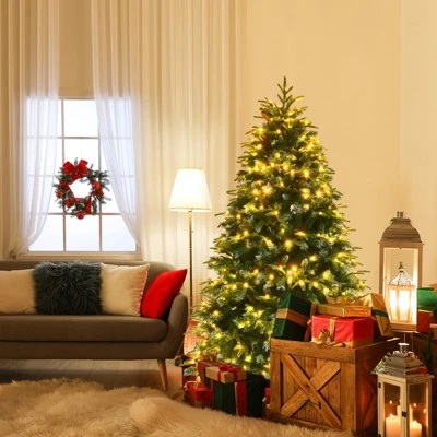 Tangkula Hinged Life-Like Christmas Tree W/ LED Lights Pre-Lit Artificial Xmas Tree W/ PE & PVC Leaves 7 Tangkula Hinged Life-Like Christmas Tree W/ LED Lights Pre-Lit Artificial Xmas Tree W/ PE & PVC Leaves - Image 7