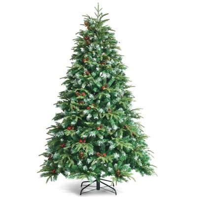 Tangkula Hinged Life-Like Christmas Tree W/ LED Lights Pre-Lit Artificial Xmas Tree W/ PE & PVC Leaves 11 Tangkula Hinged Life-Like Christmas Tree W/ LED Lights Pre-Lit Artificial Xmas Tree W/ PE & PVC Leaves - Image 11