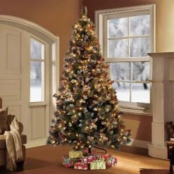 7.5ft Pre-Lit Full Glitter Pine Tree Artificial Christmas Tree - Puleo