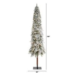 9ft Nearly Natural Pre-Lit Flocked Slim Grand Alpine Artificial Christmas Tree Clear Lights