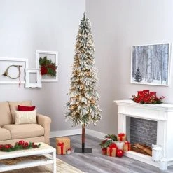 9ft Nearly Natural Pre-Lit Flocked Slim Grand Alpine Artificial Christmas Tree Clear Lights -Christmas Trees Sales Store unnamed file 3068
