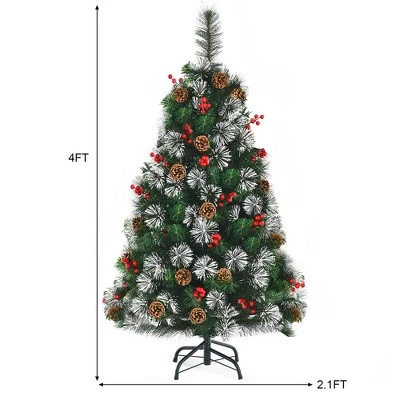 Costway 4ft Snowy Artificial Christmas Tree Pre-Decorated w/ Pine Cones and Red Berries 3 Costway 4ft Snowy Artificial Christmas Tree Pre-Decorated w/ Pine Cones and Red Berries - Image 3