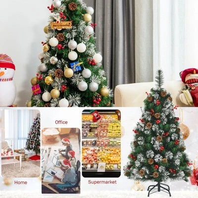 Costway 4ft Snowy Artificial Christmas Tree Pre-Decorated w/ Pine Cones and Red Berries 7 Costway 4ft Snowy Artificial Christmas Tree Pre-Decorated w/ Pine Cones and Red Berries - Image 7