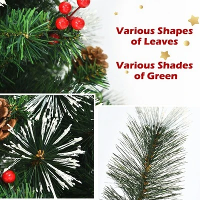 Costway 4ft Snowy Artificial Christmas Tree Pre-Decorated w/ Pine Cones and Red Berries 8 Costway 4ft Snowy Artificial Christmas Tree Pre-Decorated w/ Pine Cones and Red Berries - Image 8