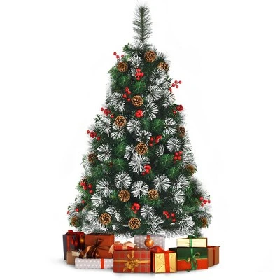 Costway 4ft Snowy Artificial Christmas Tree Pre-Decorated w/ Pine Cones and Red Berries 9 Costway 4ft Snowy Artificial Christmas Tree Pre-Decorated w/ Pine Cones and Red Berries - Image 9