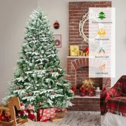 Costway 6.5Ft Pre-lit Snow Flocked Hinged Artificial Christmas Spruce Tree w/ 450 Lights -Christmas Trees Sales Store unnamed file 3091