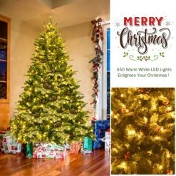 Costway 6.5Ft Pre-lit Snow Flocked Hinged Artificial Christmas Spruce Tree w/ 450 Lights -Christmas Trees Sales Store unnamed file 3092