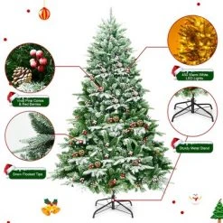 Costway 6.5Ft Pre-lit Snow Flocked Hinged Artificial Christmas Spruce Tree w/ 450 Lights -Christmas Trees Sales Store unnamed file 3094