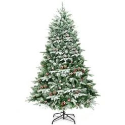 Costway 6.5Ft Pre-lit Snow Flocked Hinged Artificial Christmas Spruce Tree w/ 450 Lights -Christmas Trees Sales Store unnamed file 3095