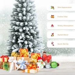 Tangkula 4.5FT Slim Snow-Flocked Christmas Tre Hinged Pencil Tree W/ 373 Branch Tips Premium PE & PVC -Christmas Trees Sales Store unnamed file 3111