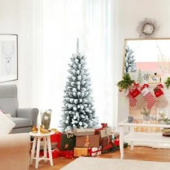 Tangkula 4.5FT Slim Snow-Flocked Christmas Tre Hinged Pencil Tree W/ 373 Branch Tips Premium PE & PVC -Christmas Trees Sales Store unnamed file 3115