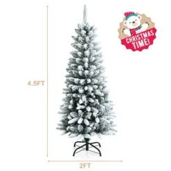 Tangkula 4.5FT Slim Snow-Flocked Christmas Tre Hinged Pencil Tree W/ 373 Branch Tips Premium PE & PVC -Christmas Trees Sales Store unnamed file 3116