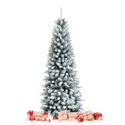 Tangkula 4.5FT Slim Snow-Flocked Christmas Tre Hinged Pencil Tree W/ 373 Branch Tips Premium PE & PVC -Christmas Trees Sales Store unnamed file 3118