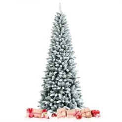 Tangkula 4.5FT Slim Snow-Flocked Christmas Tre Hinged Pencil Tree W/ 373 Branch Tips Premium PE & PVC -Christmas Trees Sales Store unnamed file 3119