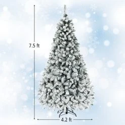 Tangkula Snow Flocked Christmas Tree Hinged Pine Tree with Solid Metal Stand -Christmas Trees Sales Store unnamed file 3122