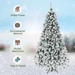 Tangkula Snow Flocked Christmas Tree Hinged Pine Tree with Solid Metal Stand -Christmas Trees Sales Store unnamed file 3123