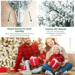Tangkula Snow Flocked Christmas Tree Hinged Pine Tree with Solid Metal Stand -Christmas Trees Sales Store unnamed file 3124
