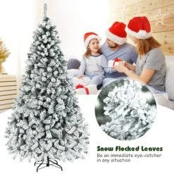Tangkula Snow Flocked Christmas Tree Hinged Pine Tree with Solid Metal Stand -Christmas Trees Sales Store unnamed file 3127
