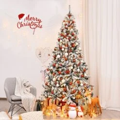 Tangkula Snow Flocked Christmas Tree Hinged Pine Tree with Solid Metal Stand -Christmas Trees Sales Store unnamed file 3131