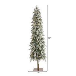 7.5ft Nearly Natural Pre-Lit LED Flocked Washington Alpine Slim Artificial Christmas Tree Warm White Lights