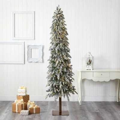 7.5ft Nearly Natural Pre-Lit LED Flocked Washington Alpine Slim Artificial Christmas Tree Warm White Lights 4 7.5ft Nearly Natural Pre-Lit LED Flocked Washington Alpine Slim Artificial Christmas Tree Warm White Lights - Image 4