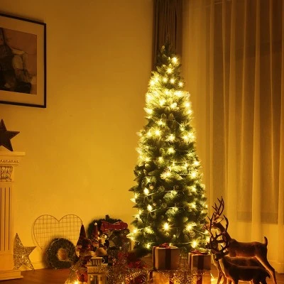 Costway 7.5ft Snow Flocked Pencil Christmas Tree Hinged Pine Cones 4 Costway 7.5ft Snow Flocked Pencil Christmas Tree Hinged Pine Cones - Image 4