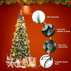 Costway 7.5ft Snow Flocked Pencil Christmas Tree Hinged Pine Cones 15 Costway 7.5ft Snow Flocked Pencil Christmas Tree Hinged Pine Cones -Christmas Trees Sales Store unnamed file 3159
