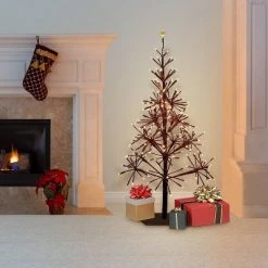 Alpine Corporation Alpine Festive Artificial Christmas Tree with Warm White LED Lights Red