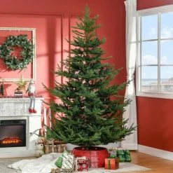 HOMCOM 7.5 Foot Artificial Christmas Tree, Pine Hinged Xmas Tree with Realistic Branches, Steel Base, Auto Open, Green -Christmas Trees Sales Store unnamed file 3188