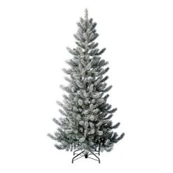 Home Heritage 7 Foot Snow Flocked Natural Pine Prelit Artificial Christmas Tree with Warm White Fairy Lights, On/Off Foot Pedal, and Metal Stand
