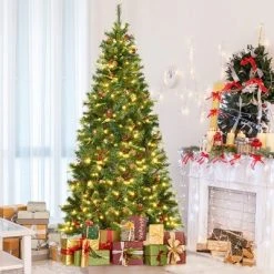 Costway 7Ft Pre-lit Hinged PE Artificial Christmas Tree w/ 350 LED Lights & Pine Cones 11 Costway 7Ft Pre-lit Hinged PE Artificial Christmas Tree w/ 350 LED Lights & Pine Cones -Christmas Trees Sales Store unnamed file 3195