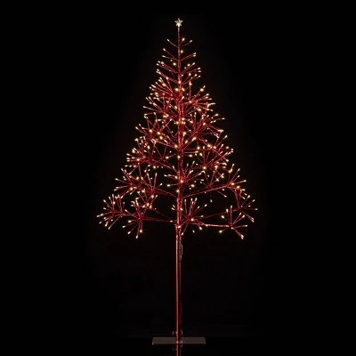 Alpine Corporation Alpine Festive Artificial Christmas Tree with Warm White LED Lights Red 3 Alpine Corporation Alpine Festive Artificial Christmas Tree with Warm White LED Lights Red - Image 3