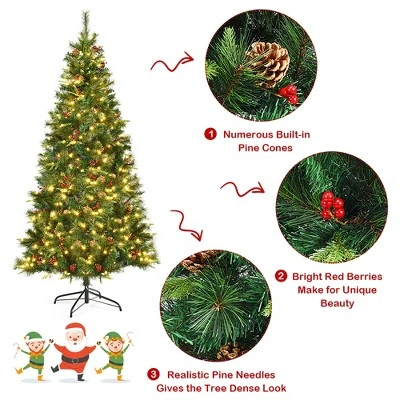 Costway 7Ft Pre-lit Hinged PE Artificial Christmas Tree w/ 350 LED Lights & Pine Cones 8 Costway 7Ft Pre-lit Hinged PE Artificial Christmas Tree w/ 350 LED Lights & Pine Cones - Image 8