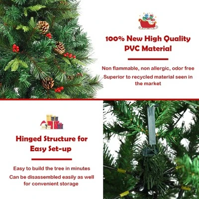 Costway 7Ft Pre-lit Hinged PE Artificial Christmas Tree w/ 350 LED Lights & Pine Cones 9 Costway 7Ft Pre-lit Hinged PE Artificial Christmas Tree w/ 350 LED Lights & Pine Cones - Image 9