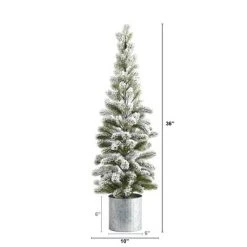 3ft Nearly Natural Unlit Flocked Pine Tree Artificial Christmas Tree in Tin Planter