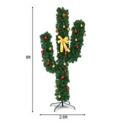 Costway 6Ft Pre-Lit Cactus Christmas Tree LED Lights Ball Ornaments