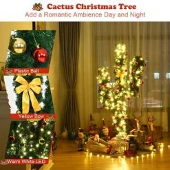 Costway 6Ft Pre-Lit Cactus Christmas Tree LED Lights Ball Ornaments -Christmas Trees Sales Store unnamed file 3218