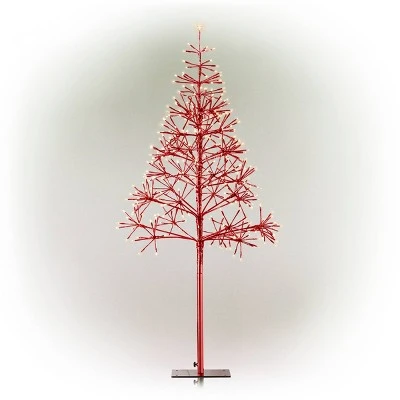 Alpine Corporation Alpine Festive Artificial Christmas Tree with Warm White LED Lights Red 6 Alpine Corporation Alpine Festive Artificial Christmas Tree with Warm White LED Lights Red - Image 6