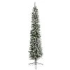 Home Heritage 9 Foot Lowell Snow Flocked Pencil Pine Prelit Decorative Artificial Christmas Tree with Pinecones, Clear White Lights, and Metal Stand
