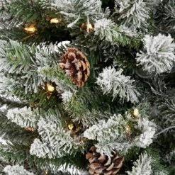 Home Heritage 9 Foot Lowell Snow Flocked Pencil Pine Prelit Decorative Artificial Christmas Tree with Pinecones, Clear White Lights, and Metal Stand -Christmas Trees Sales Store unnamed file 3232