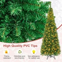 Tangkula 7.5ft Pencil Christmas Tree Pre-Lit Hinged Artificial Decoration w/ 350 Warm White Lights -Christmas Trees Sales Store unnamed file 3236