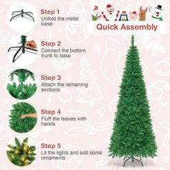 Tangkula 7.5ft Pencil Christmas Tree Pre-Lit Hinged Artificial Decoration w/ 350 Warm White Lights -Christmas Trees Sales Store unnamed file 3238